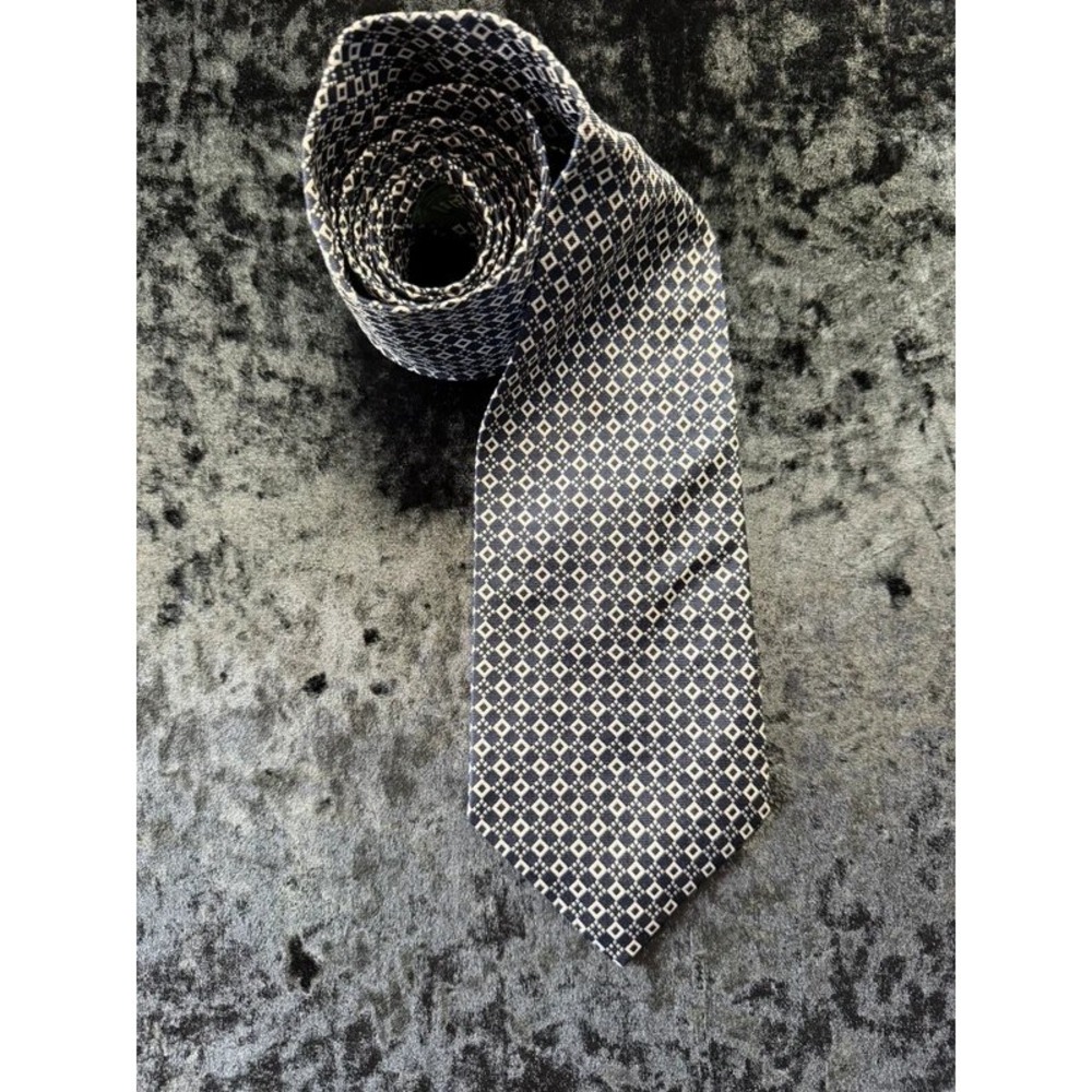 Lauren Ralph Lauren Men's Silk Tie Navy Blue White Geometric Necktie - Picture 2 of 6